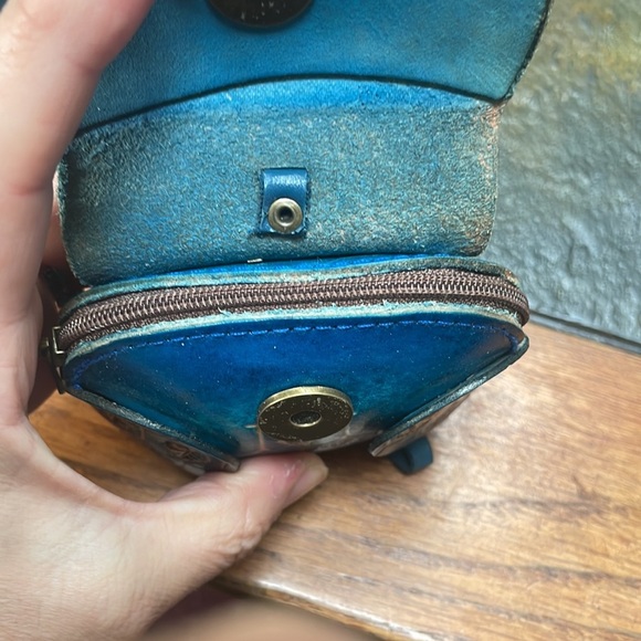 2 owl embossed leather handmade crossbody wristlet keychain bag handbag purse - Picture 10 of 11